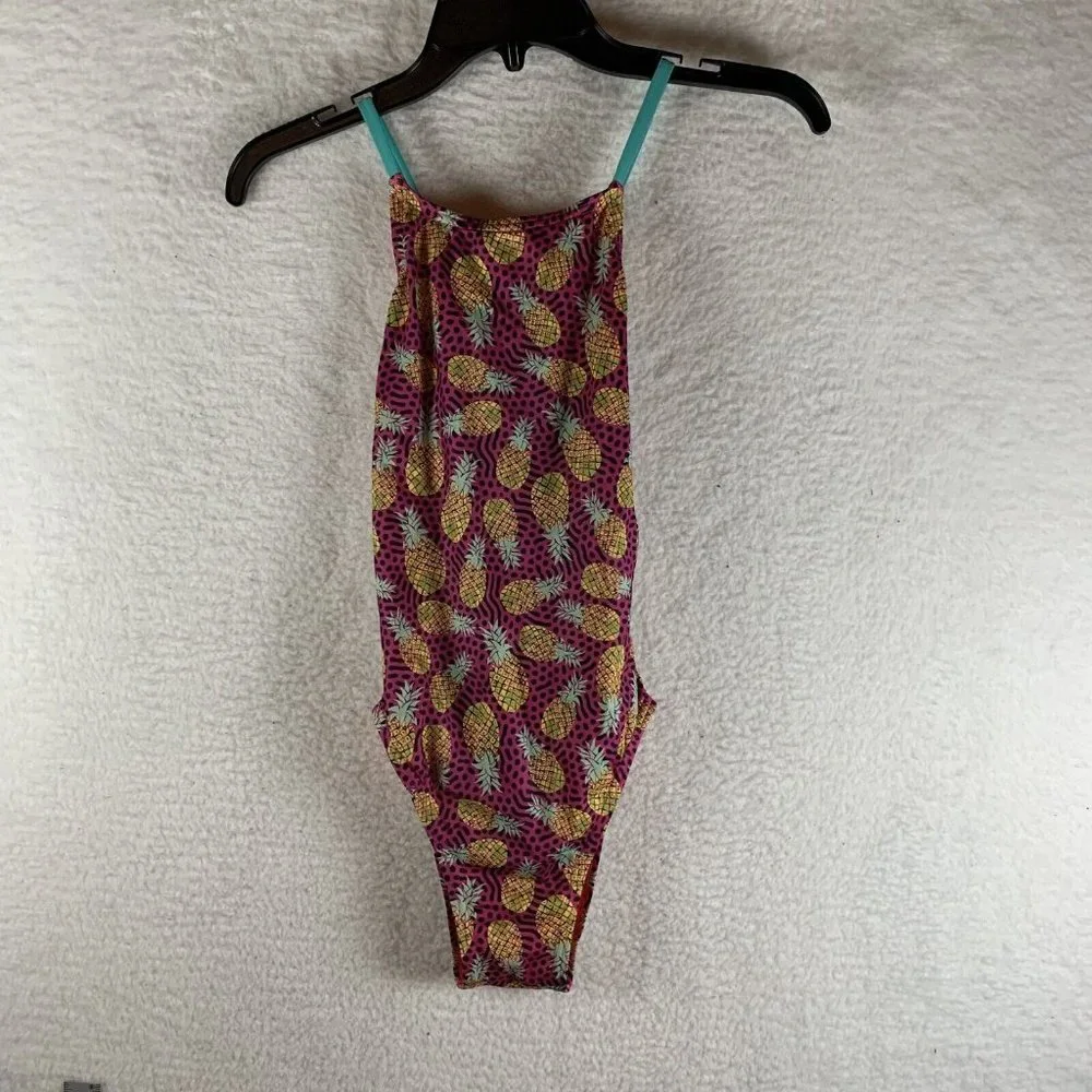 Speedo Swimsuit Womens 32 Pineapple Print Stretch Tie Back‎ Beach One Piece 8078